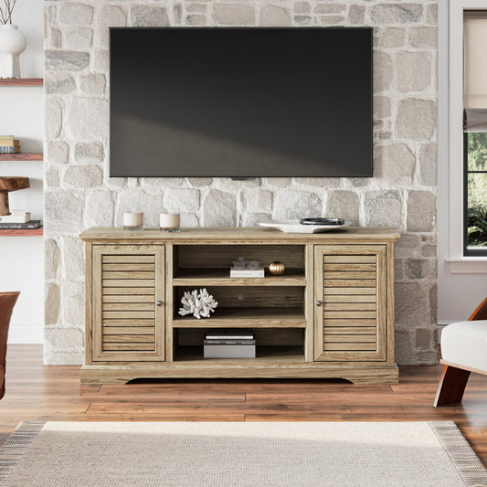 Bridgevine Home Topenga 66 inch TV Stand Console for TVs up to 80 inches, No Assembly Required, Alabaster finish