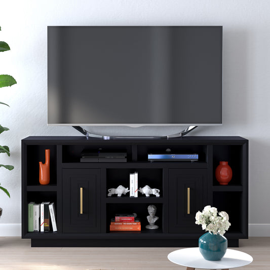 Bridgevine Home Sunset 67 inch TV Stand Console for TVs up to 80 inches, No Assembly Required, Black Finish