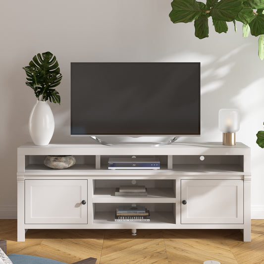 Bridgevine Home Modern 75 inch TV Stand Conosle for TVs 85 inches, No Assembly Required, White Finish