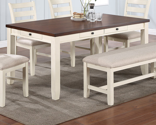 Classic Dining Room Furniture Rectangular Dining Table 1pc Dining Table Only White Rubberwood Walnut Acacia Veneer Table Top w Pull out Drawers